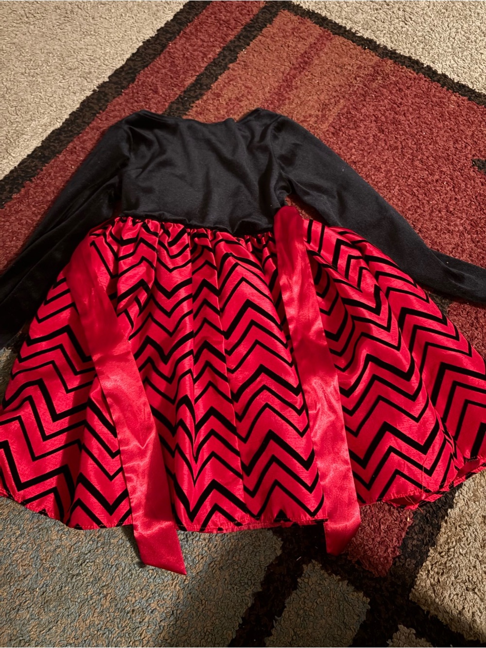 George Black Top with Red Chevron Satin Skirt Dress